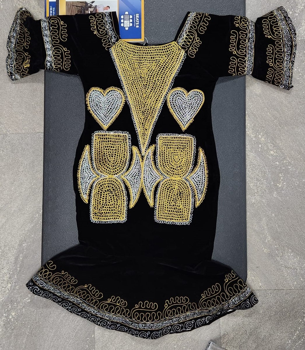 Black, Yellow Velvet Midi Dress