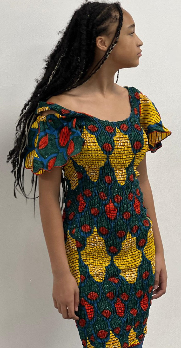 Green, Yellow Form-fitting Dress