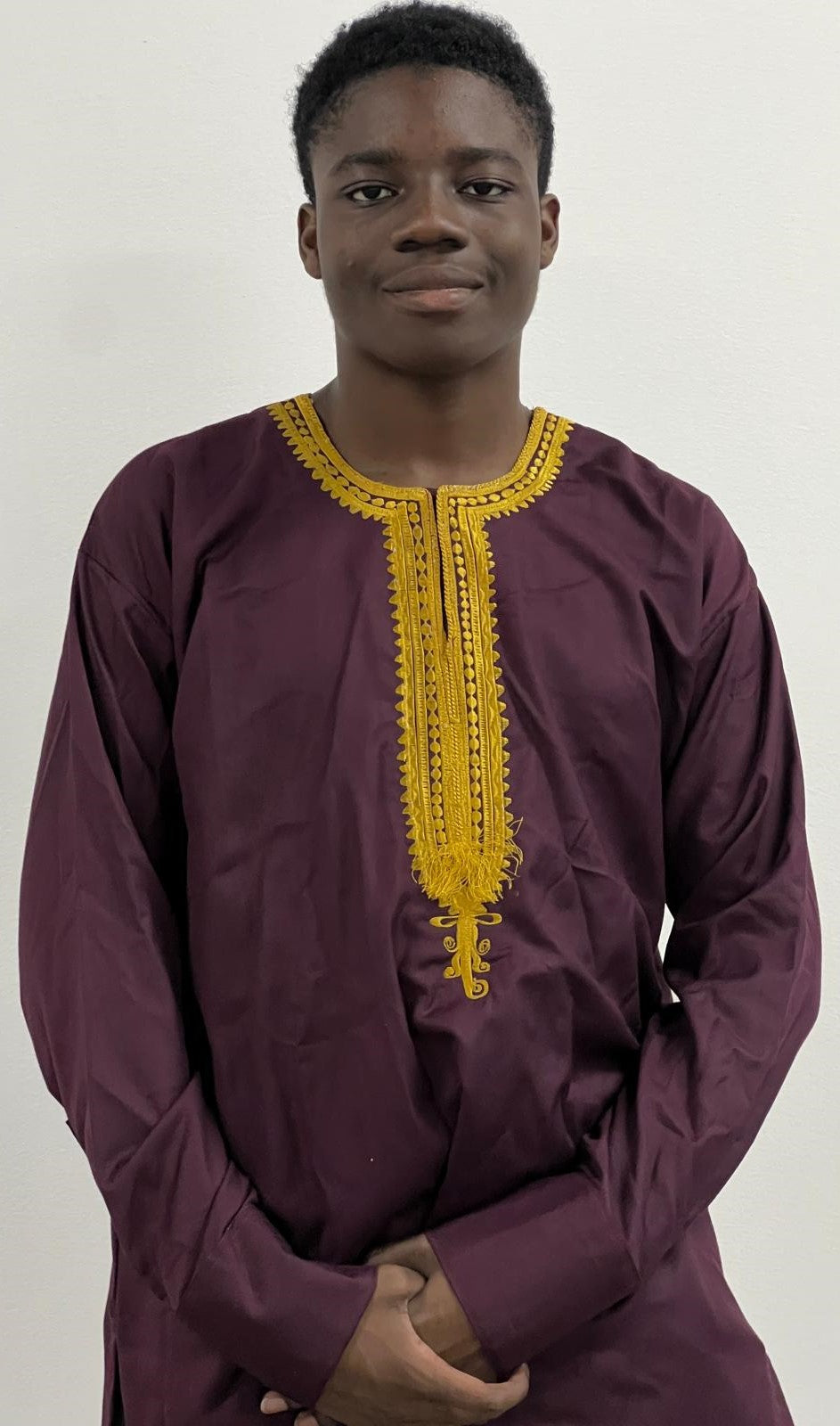 Dark Purple and Gold Long-Sleeve Top and Pants Set