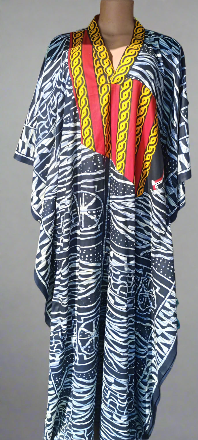 Blue Pattern Free Flow Dress