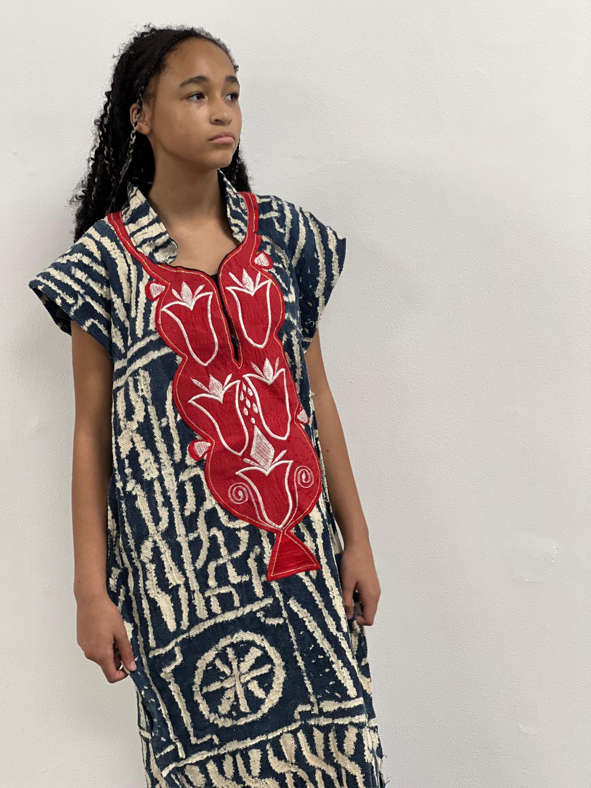 Sleeveless Plunging Mud Cloth Dress
