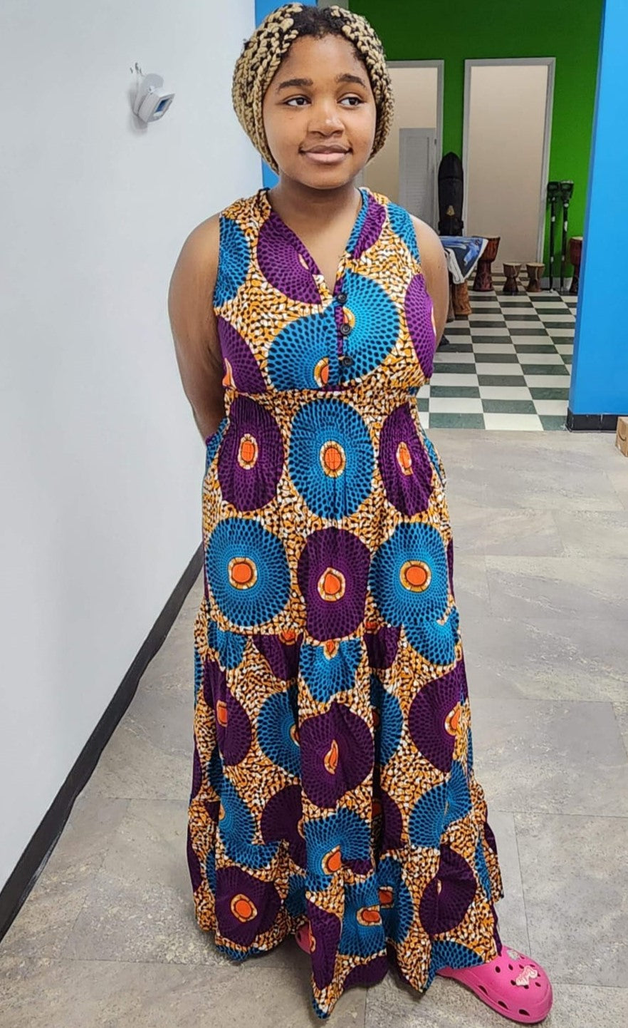 Tan Pattern Sleeveless Maxi Dress