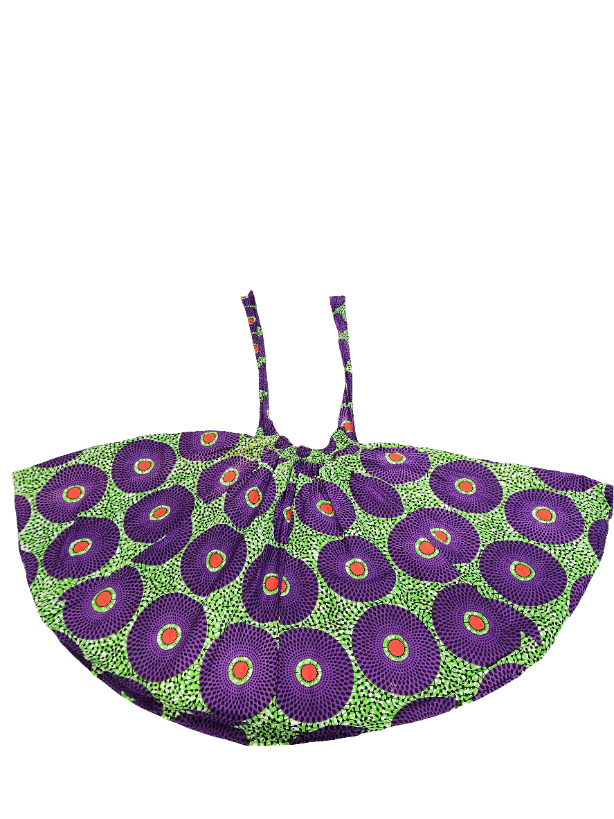 Women's Green and Purple Patterned African Skirt. Waist width: 14 in. Length: 32.5 in