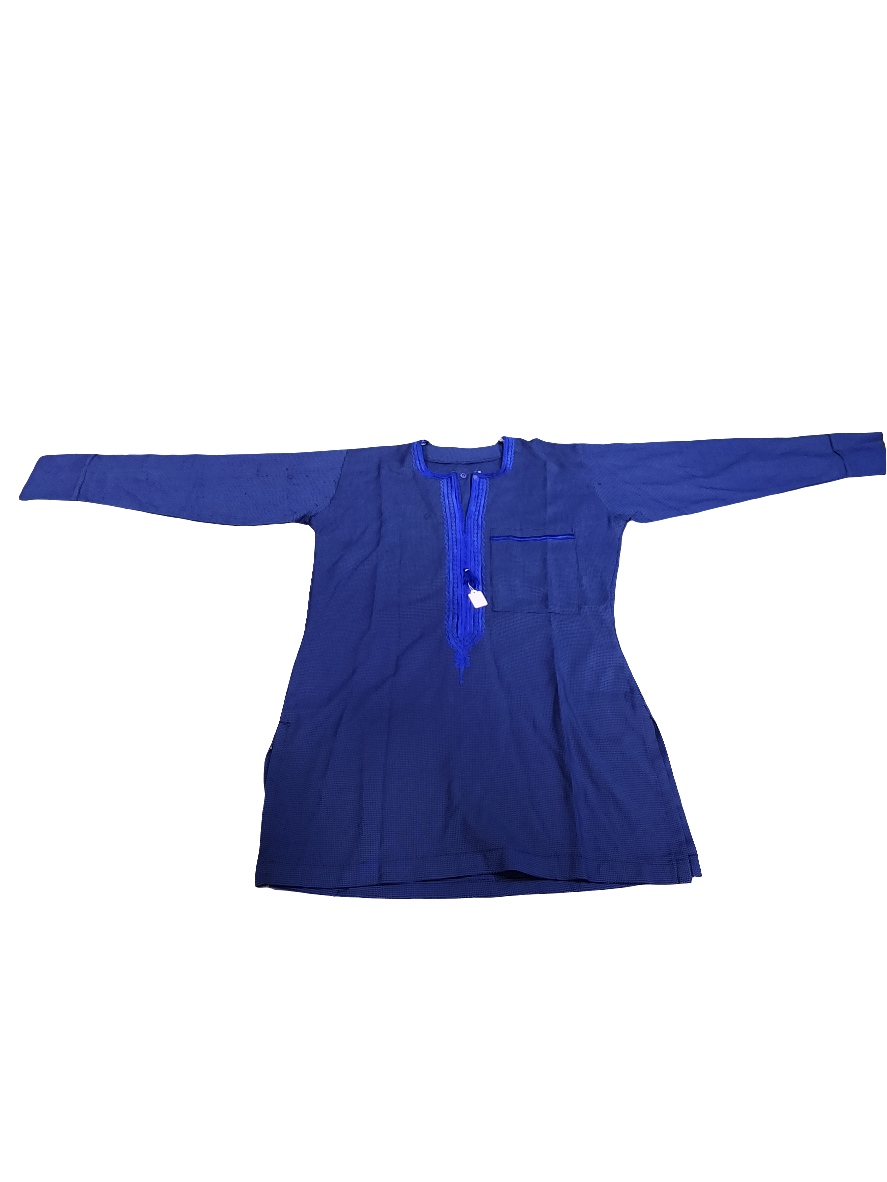 Blue African Men's Set: Long Sleeve Top and Matching Pants