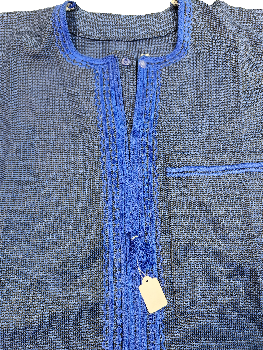 Blue African Men's Set: Long Sleeve Top and Matching Pants