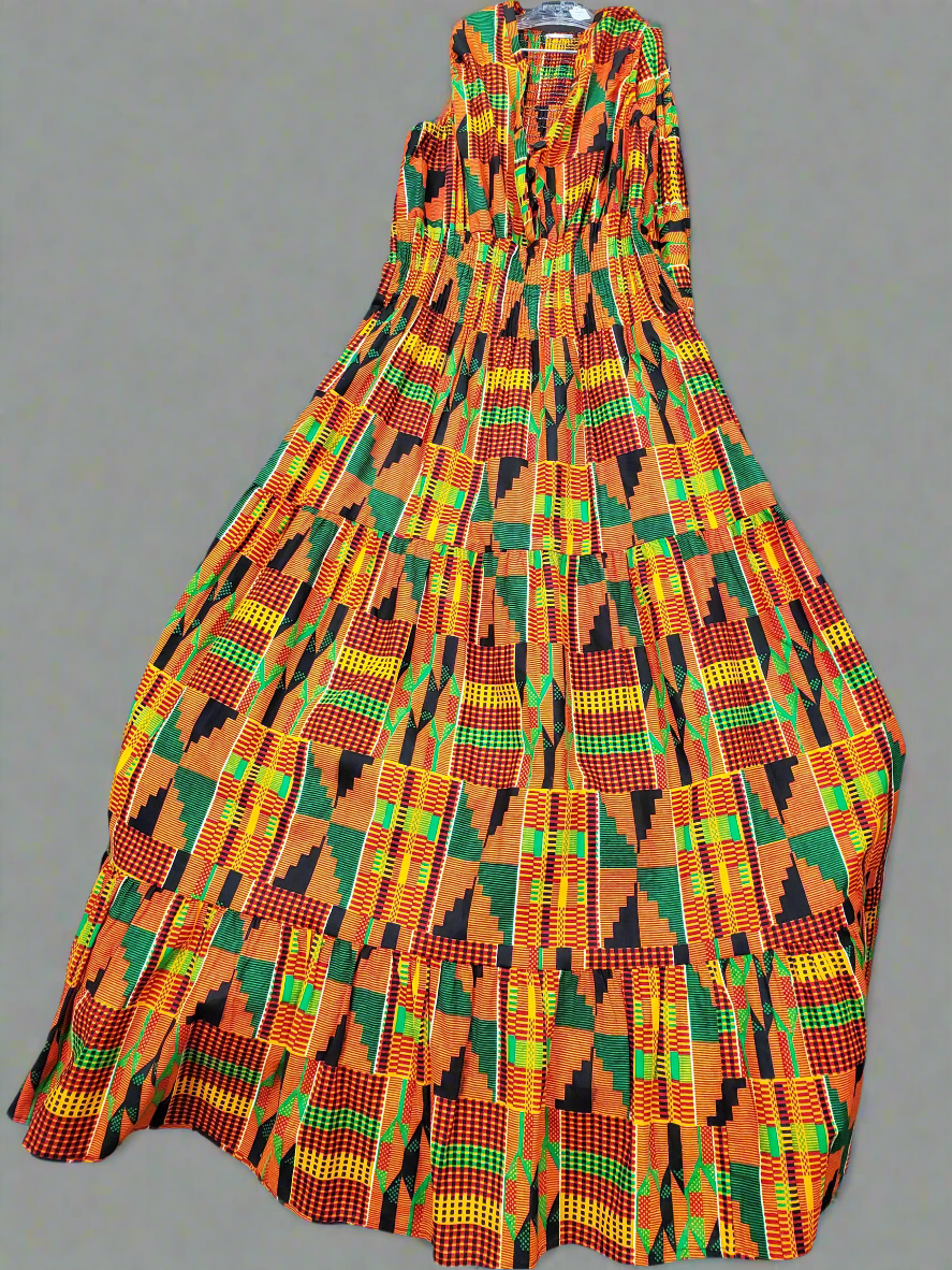 Orange Multicolored Sleeveless Maxi Dress