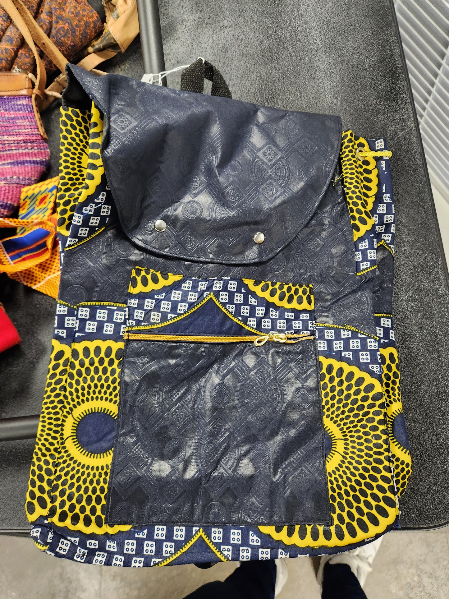 Yellow, Navy Blue African Backpack
