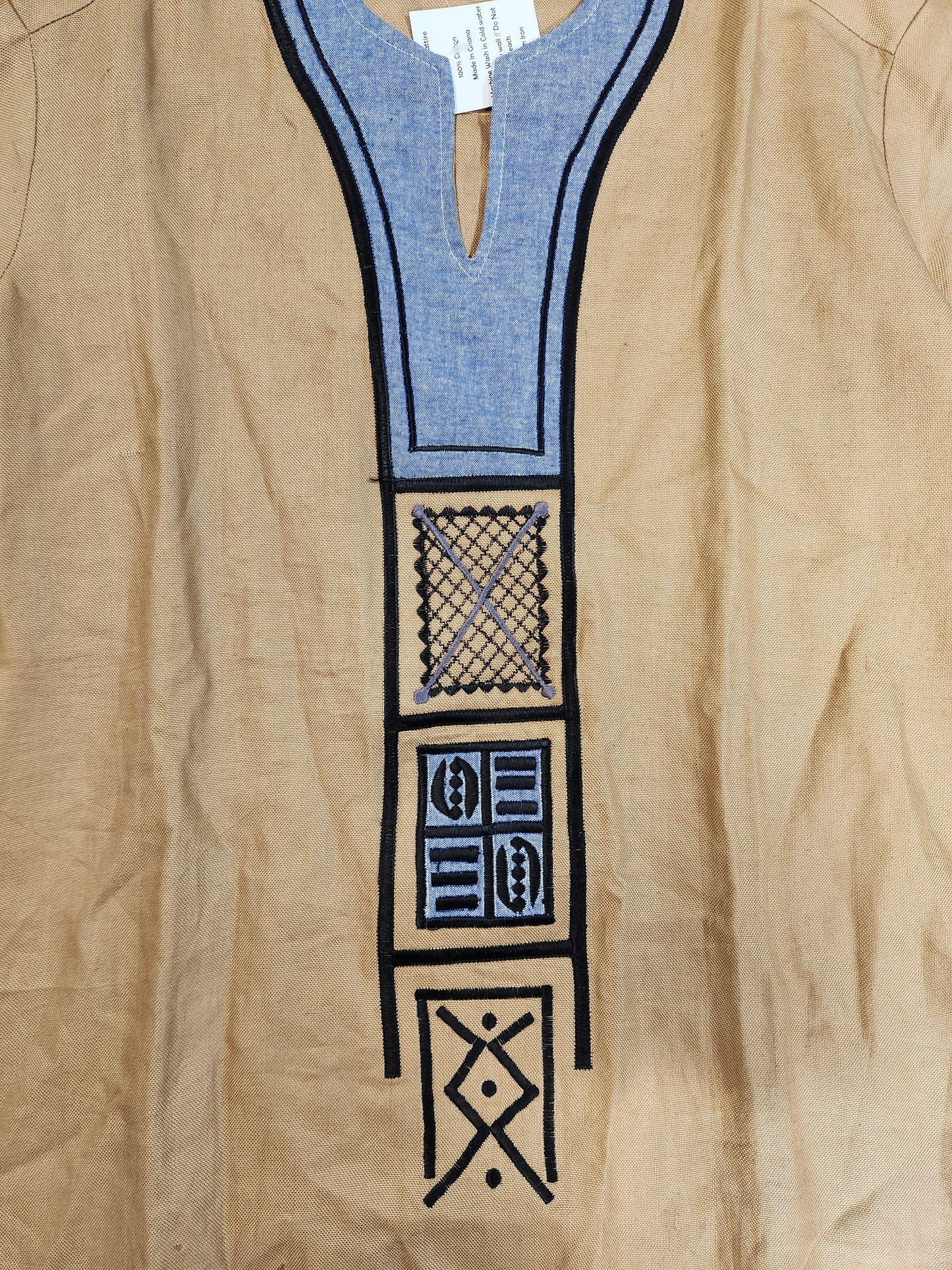 Dark Orange, Light Blue Men's African Shirt, Made in Ghana